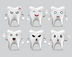 Collection of tooth cartoon character design icon vector