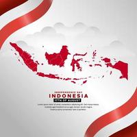 increíble fondo del día de la independencia de indonesia con bandera ondulada y mapas indonesios. vector del día de la independencia de indonesia