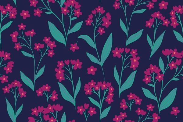 Seamless pattern with red flowers on a blue background. Vector graphics.