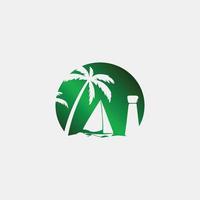 Sailboat Latte Stone Beach Boat Palm Trees Abstract Mark Pictorial Emblem Logo Symbol Iconic Creative Modern Minimal Editable in Vector Format