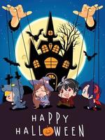 Halloween paper art, lettering message, pumpkin, spider, zombie, witch and spooky cartoon vector