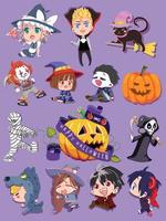 Cute Halloween Chibi Girl Vector Sticker Elements