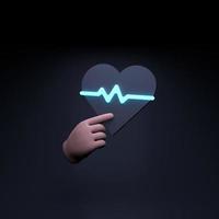 A hand holds a heart with a pulsation on a black background. 3d render illustration. photo