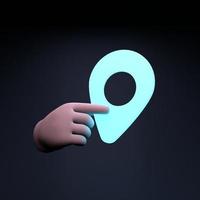 A hand holds a neon geolocation. 3d render illustration. photo