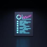 Neon graph icon with information on a black background. 3d render illustration. photo