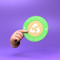 The hand holds an icon on the theme of ECO. ECO friendly concept. 3d render illustration. photo
