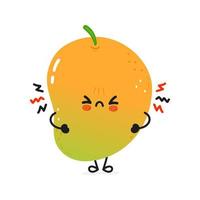 lindo personaje de mango enojado. icono de ilustración de personaje kawaii de dibujos animados dibujados a mano vectorial. aislado sobre fondo blanco. concepto de personaje de mango triste vector