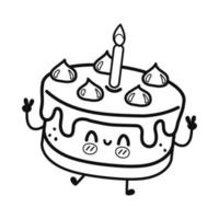 Cake characters Vector hand drawn cartoon kawaii character illustration icon. Isolated on white background. Cute Cake mascot character collection. Outline cartoon illustration coloring book