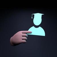 Hand holding graduate neon icon. 3d render illustration. photo