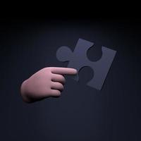 The hand holds a neon puzzle. 3d render illustration. photo