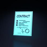 contrato icono de neón sobre fondo negro. el concepto de cooperación. Ilustración de procesamiento 3d. foto
