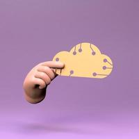 mano que sostiene el icono de la nube. concepto de almacenamiento de datos. Ilustración de procesamiento 3d. foto