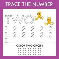 Trace line , number worksheet with monsters for kids, practicing fine motor skills.  Educational game for preschool children. vector