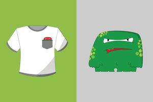 Bright white T shirt with green monster print on a plain background vector