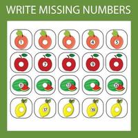 The task is to write in the lost numbers from 1 to 20. Educational exercises for preschool children vector