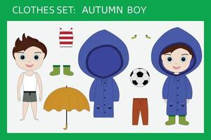 A set of clothes for a little cheerful boy for autumn vector