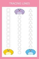 Trace line worksheet with monsters  for kids, practicing fine motor skills.  Educational game for preschool children. vector