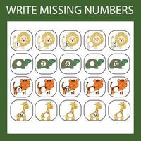 The task is to write in the lost numbers from 1 to 20. Educational exercises for preschool children vector