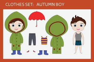un conjunto de ropa para un niño alegre para el otoño vector
