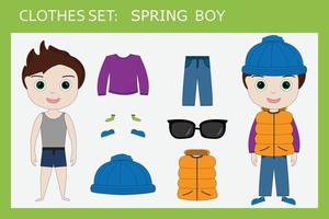 un conjunto de ropa para un niño alegre para la primavera vector