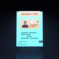 Neon vacancy test icon on black background. Human resource concept. 3d render illustration. photo