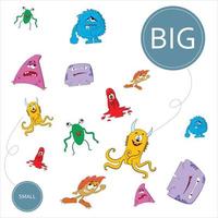 Match the monsters by size big or  small. Children's educational game. vector