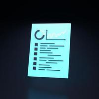 Neon graph icon with information on a black background. 3d render illustration. photo