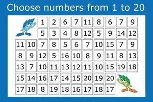 The task is to go through a maze of numbers from 1 to 20. Educational exercises for preschool children vector