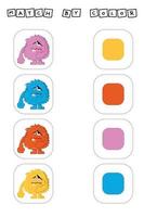 unir los monstruos por color. juego de lógica para niños. vector