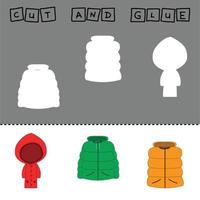 Vector illustration of outerwear with shadows. paper game for the development of preschoolers. Cut out parts of the image and glue the jackets. Fun game for kids and kids