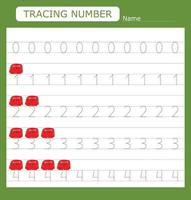 Numbers for kids. Worksheet for kindergarten and preschool. Training to write and count numbers with funny monsters vector