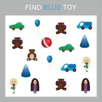 Find blue toys. Preschool worksheet, worksheet for kids, printable worksheet vector