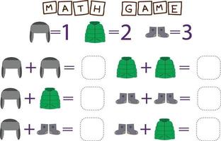 worksheet vector design, task to calculate the answer and connect to the correct number. Logic game for children.