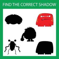 Find correct shadow with colorful monsters.  Kids educational game. vector