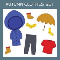 ropa infantil de otoño para un niño de fondo blanco. colección de ropa de clima frío para niños ilustración vectorial vector