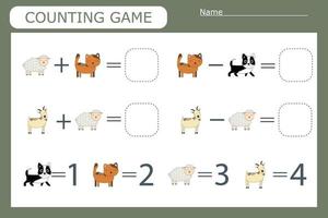 counting game with funny pets. Preschool worksheet, kids activity sheet, printable worksheet vector