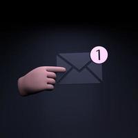 The hand is holding an envelope with a new email. 3d render illustration. photo