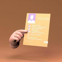 Hand holding Resume icon. 3d render illustration. photo