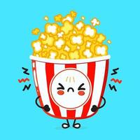 Cute angry popcorn character. Vector hand drawn cartoon kawaii character illustration icon. Isolated on blue background. Sad popcorn character concept