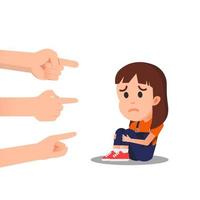 varias manos señalando a una niña que se sintió insultada vector
