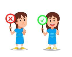 Cute little girl holding true and false sign vector