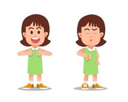 A little girl with thumbs up and down vector