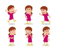 a little girl with various expressions vector