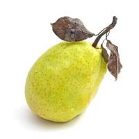 pear with leaves isolated on white background photo