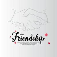 Elegant friendship day lettering design with hand shake silhouette vector illustration