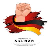 German Independence Day design with hand holding flag. German wavy flag vector