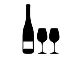 icono de botella de vino con dos copas vector