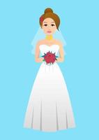 Bride With Flower Bouquet Clip Art Illustration. Wedding Dress vector