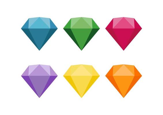 Vector Illustration of Six Different Colors of Diamonds Isolated On White Background