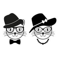 Set of cute cats in hats and glasses vector